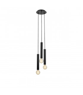 Sencillo Metal Negro lámpara colgante 3 bombillas 35,5cm