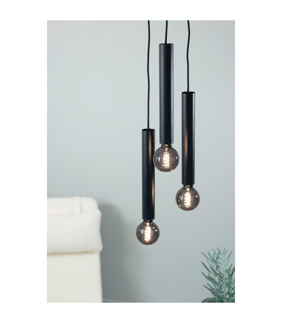 Sencillo Lampada a sospensione in metallo nero 3 lampadine 35,5 cm