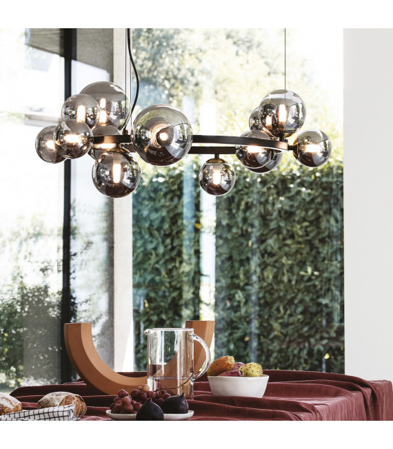 Perlage 14-bulb pendant lamp Glass, metal Black