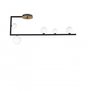 Ceiling light Birds Glass, black metal, brass 5 bulbs 50cm