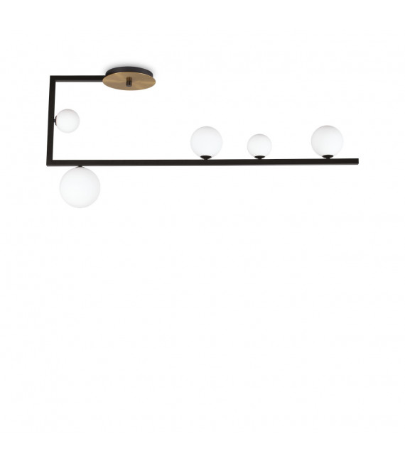 Plafón Birds Glass, metal negro, latón 5 bombillas 50cm