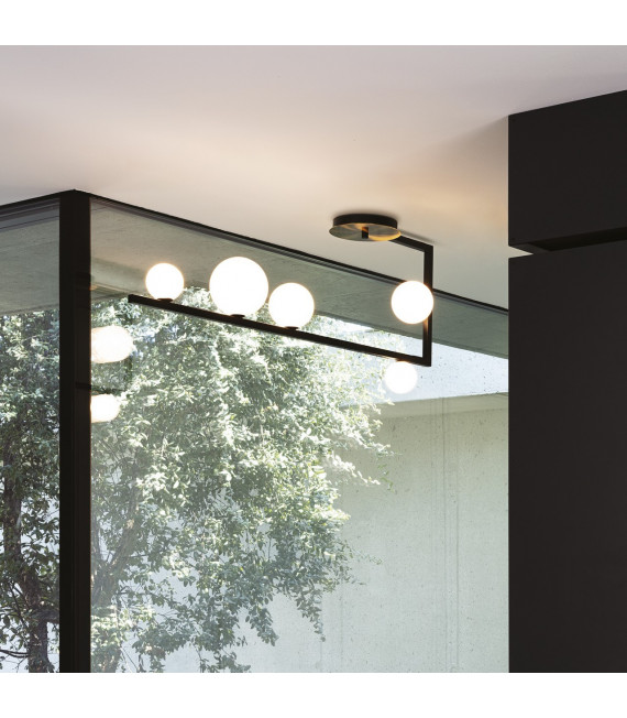 Ceiling light Birds Glass, black metal, brass 5 bulbs 50cm