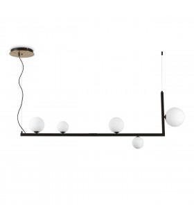 Birds pendant light 5 bulbs Glass, black metal, brass