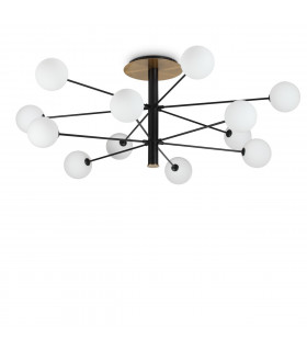 Plafón Cosmopolitan Cristal, metal negro 12 bombillas 53,5cm