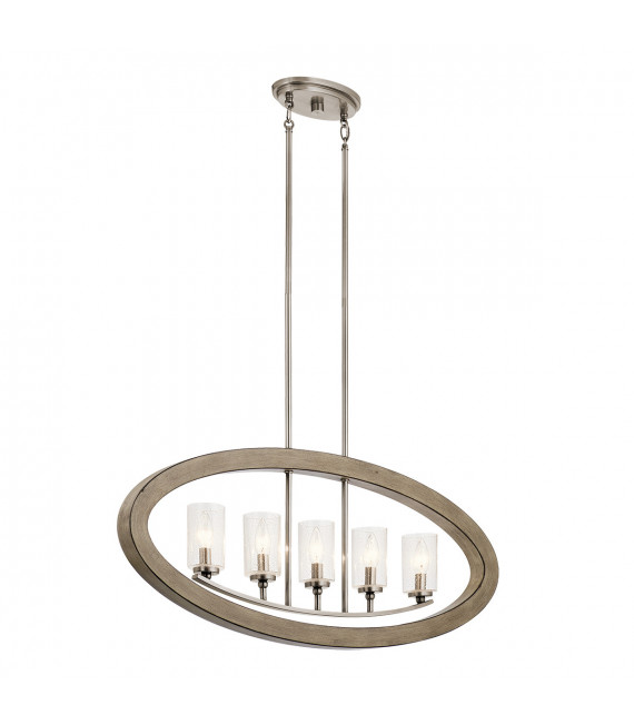 Suspension Grand Verre transparent,acier Gris antique 5 ampoules 40,7cm