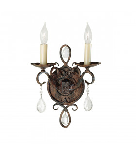 Lampada da parete Chateau Steel, cristallo bronzo moka 2 lampadine 29,8 cm