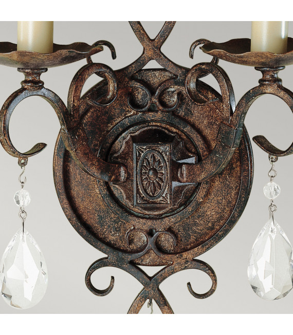 Aplique de pared Chateau Steel, cristal bronce moca 2 bombillas 29,8cm