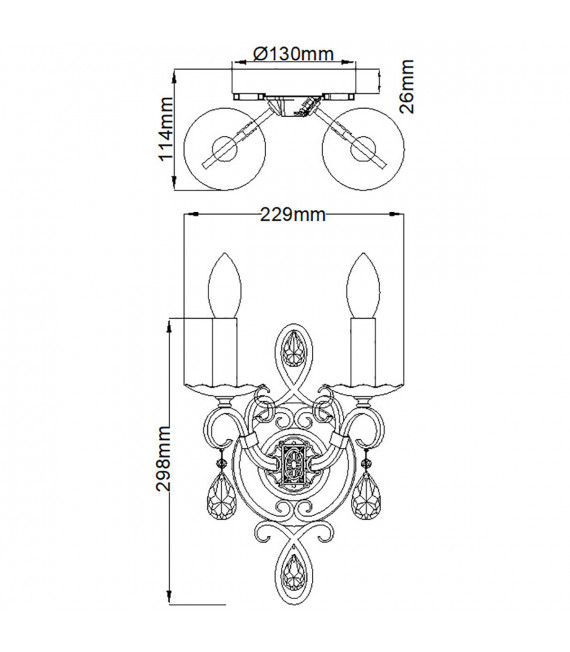 Lampada da parete Chateau Steel, cristallo bronzo moka 2 lampadine 29,8 cm