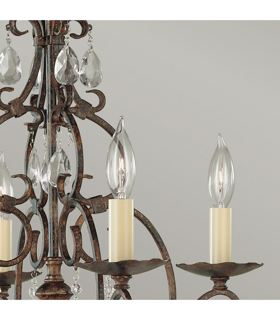 Chandelier sans abats jours Chateau Cristal,acier Bronze moka 4 ampoules 54,9cm