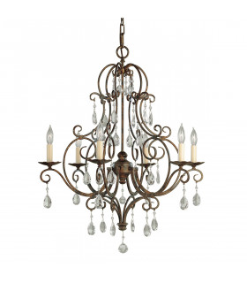 Kronleuchter ohne Lampenschirme Chateau Cristal, Stahl mokkabronze 6-flammig 76,2cm