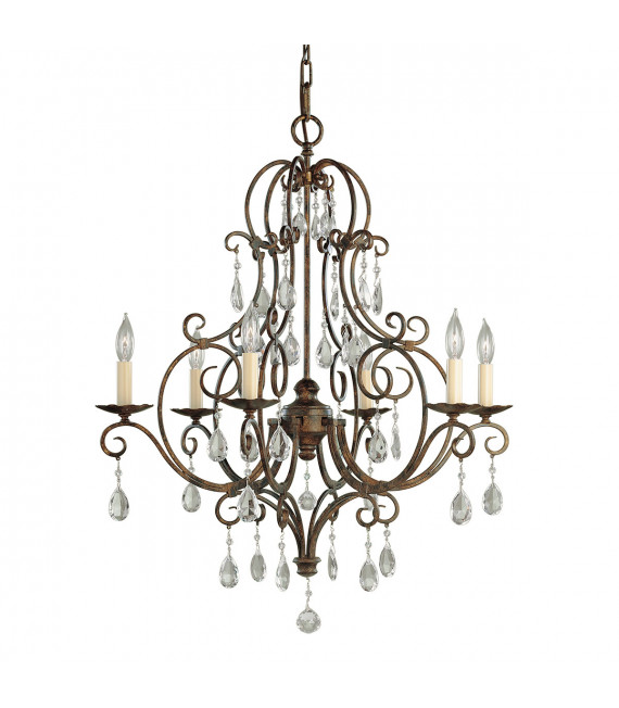 Lampadario senza paralumi Chateau Cristal, acciaio bronzo moka 6 lampadine 76,2 cm