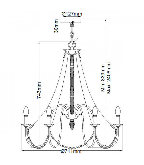 Lampadario senza paralumi Maryville Legno, acciaio Grigio lavato 6 lampadine 74,3 cm
