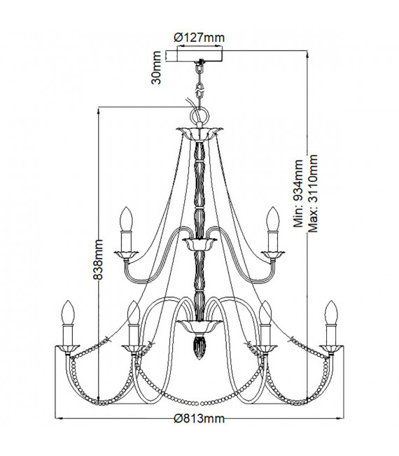 Chandelier without lampshades Maryville Wood, steel Gray washed 9 bulbs 83.8cm
