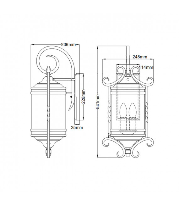 Casa Gartenlaterne Klarglas, Aluminium gealtert schwarz 2 flammig 54,1cm