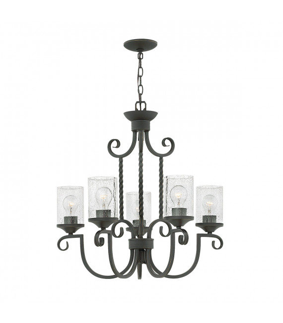 Lampada a sospensione Casa Metallo, vetro semitrasparente Nero invecchiato 5 lampadine 64,8 cm