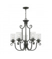 Suspension Casa Métal,verre à graines transparentes Noir vieilli 5 ampoules 64,8cm