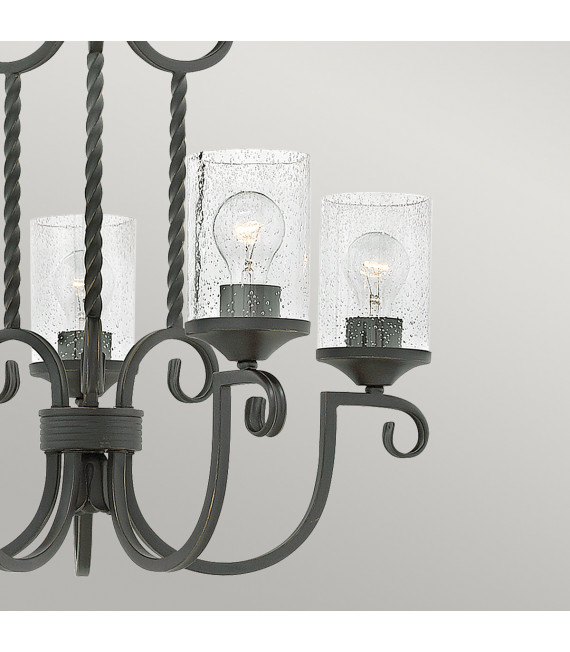Casa lámpara colgante Metal, cristal transparente sembrado Negro envejecido 5 bombillas 64,8cm
