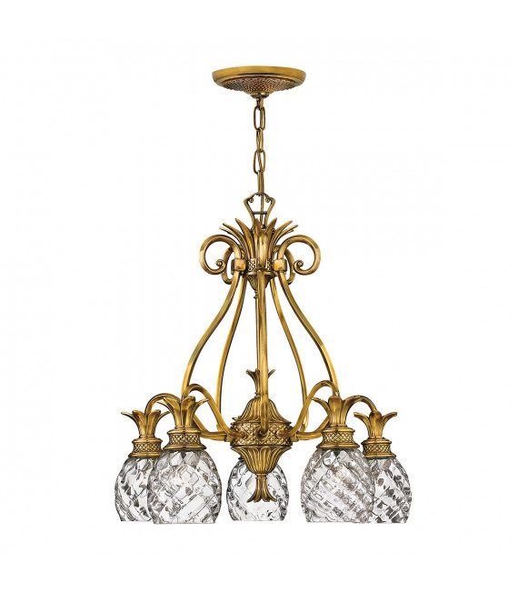 Plantation pendant lamp Solid brass, Transparent Burnt brass 5 bulbs 62.2cm
