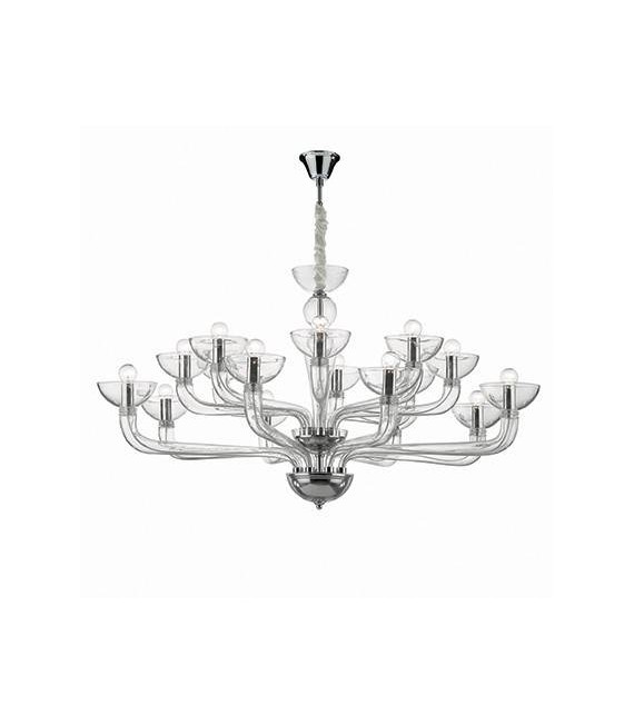 Chandelier sans abats jours Casanova Verre Transparent 16 ampoules 65cm