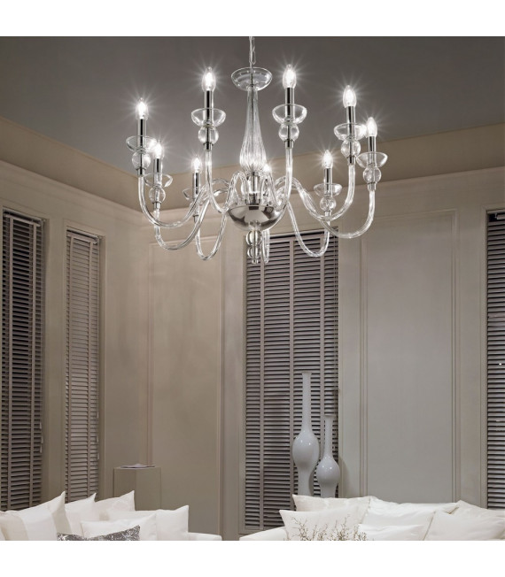 Candelabra without lampshades Doge Clear glass 9 bulbs 70cm