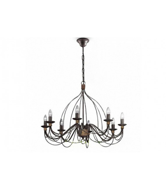 Chandelier without lampshades Corte Rust brown metal 8 bulbs 80cm