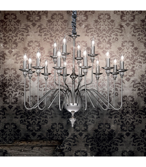 Kronleuchter ohne Lampenschirme Artu Cristal, verchromtes Metall 16 Glühbirnen 98cm
