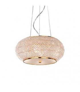 Integrated LED suspension Pasha Glass, crystal, gold metal 6 bulbs 28cm