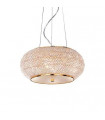 Integrated LED suspension Pasha Glass, crystal, gold metal 6 bulbs 28cm
