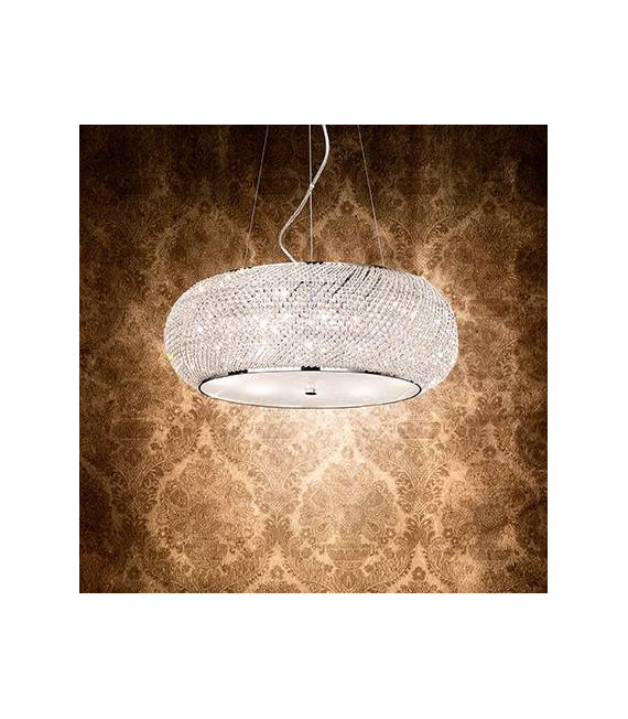 Suspensión LED integrada Pasha Glass, cristal, metal cromado 10 bombillas 28cm