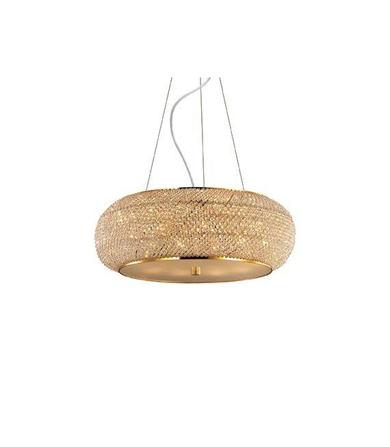 Suspensión LED integrada Pasha Glass, cristal, metal dorado 10 bombillas 28cm