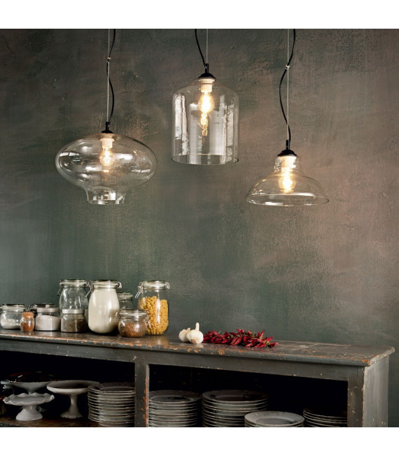 Bistro Black Glass Pendant 1 bulb 45cm
