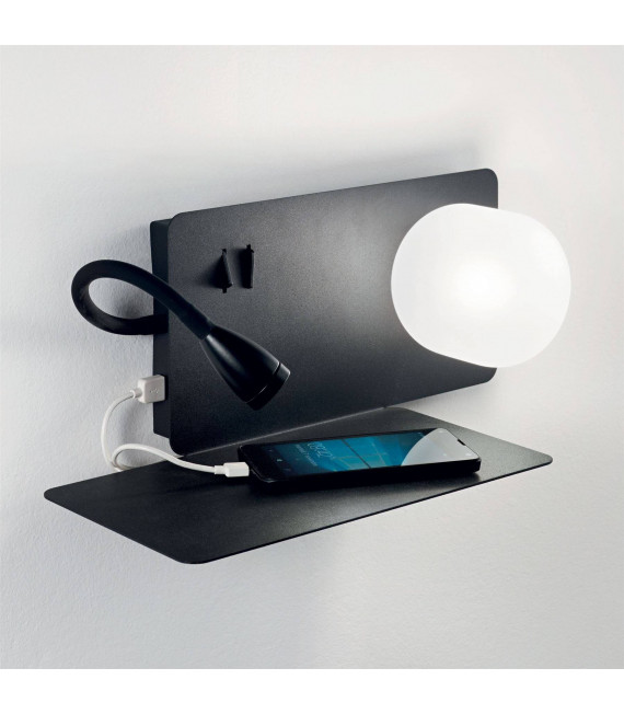 Aplique de pared con luz de lectura Book Black Metal 2 bombillas 15cm