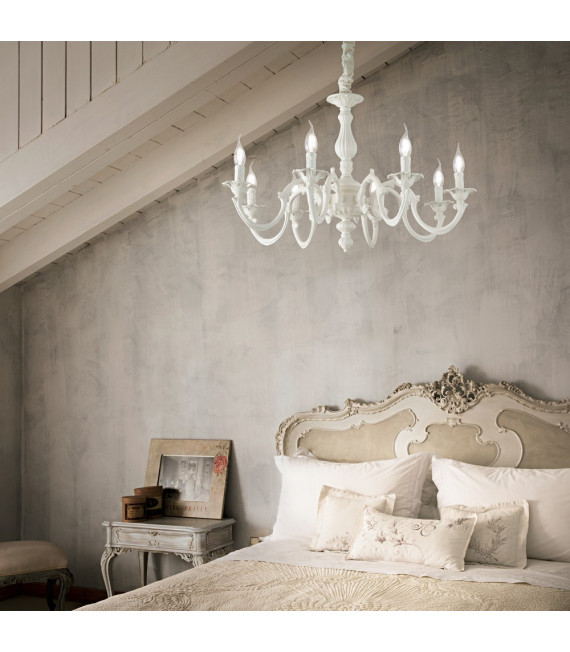 Lampadario senza paralumi Justine Metallo bianco 8 lampadine 62cm