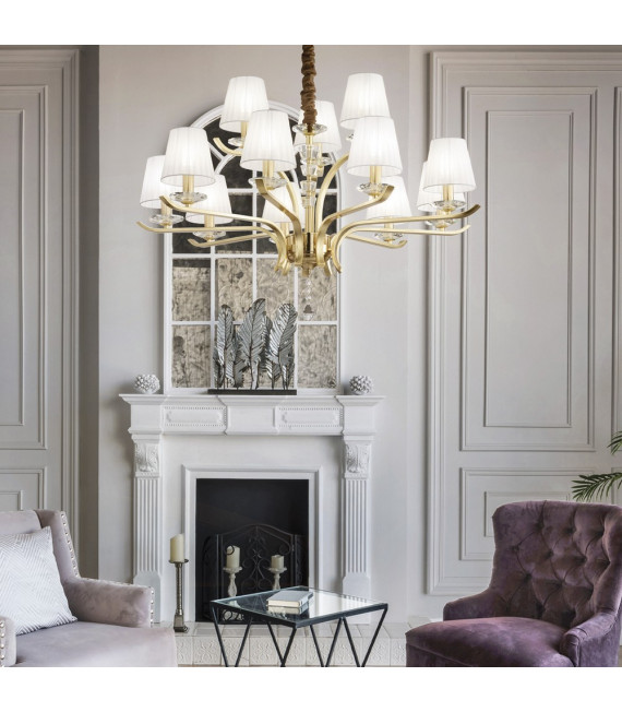 Chandelier abats jours Pegaso Métal Laiton satiné 12 ampoules 75cm
