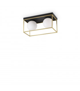 Plafoniera Lingotto Metallo Ottone antico 2 lampadine 21,5 cm