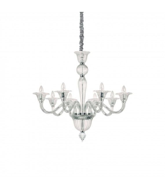 Chandelier without lampshades Brigitta Clear glass 8 bulbs 90cm