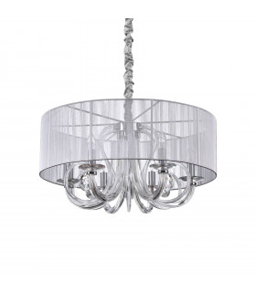 Lámpara de araña pantalla Cisne Plata Cristal 6 bombillas 58cm