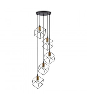 Ice black metal pendant light 5 bulbs 60cm