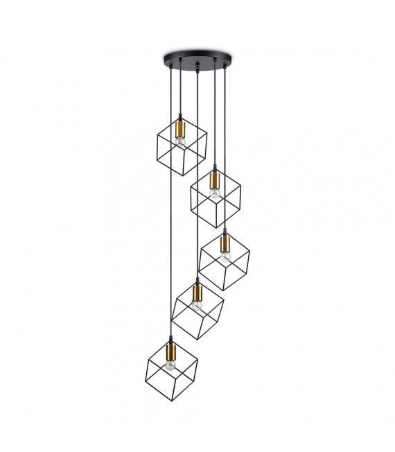 Lámpara colgante metal negro hielo 5 bombillas 60cm