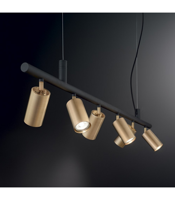 Suspension Dynamite Métal Laiton satiné 6 ampoules 16,5cm