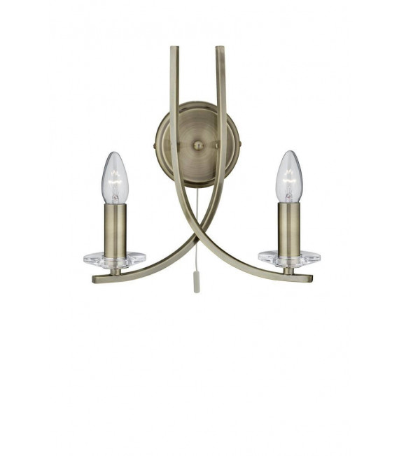 Wandleuchte 2 Ascona-Lampen aus antikem Messing und Glas
