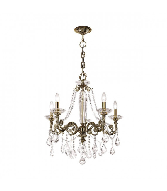 Chandelier classique CONTARINI CRYSTAL laiton antique 5 ampoules