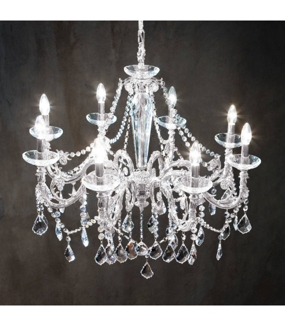Chandelier classique CONTARINI CRYSTAL chrome 8 ampoules