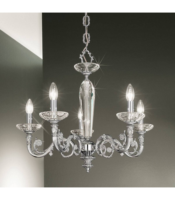 Chandelier classique CONTARINI chrome 5 ampoules