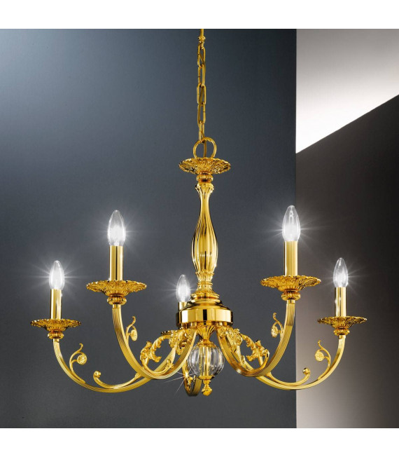 Chandelier classique PISANI Or 24 Carats 5 ampoules