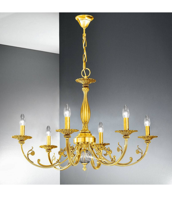 Candeliere classico PISANI 24 carati oro 6 lampadine
