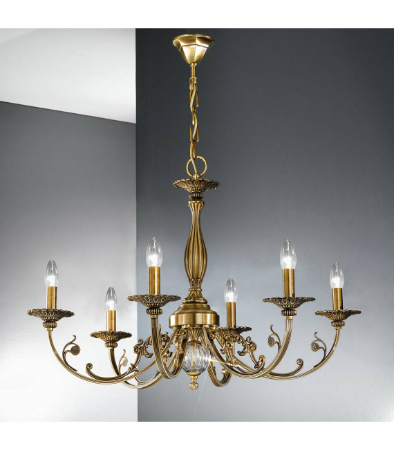Chandelier classique PISANI laiton antique 6 ampoules