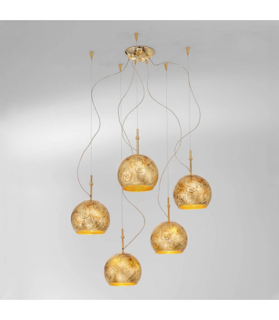 Lampada a sospensione design LUNA Gold 24 carati 5 lampadine