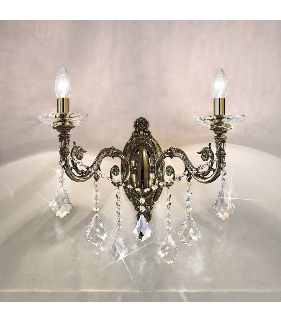 Applique classica CONTARINI CRYSTAL ottone antico 2 lampadine