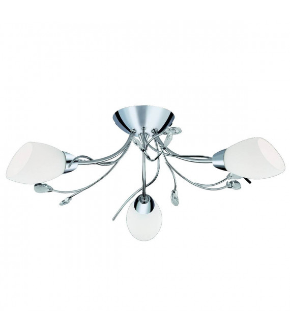Plafón Gardenia de 3 luces, en cromo, cristal blanco y cristal